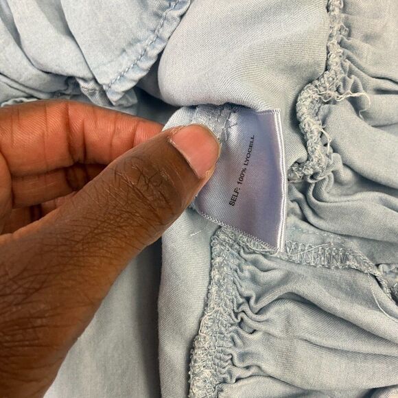 Jane and Delancey Off The Shoulder Top Blue Chambray 3/4 Sleeve Ruffled Shirt XS - Picture 9 of 11